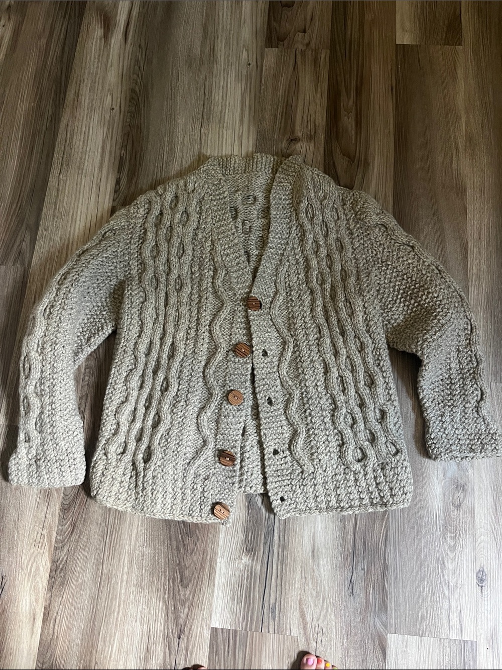 100% wool handmade Cable-Knit Shawl Collar unisex size small men, medium women